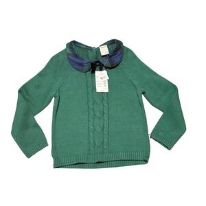 NWT Toddler Knit sweater green cable‎ knit plaid collar 4T Gymboree